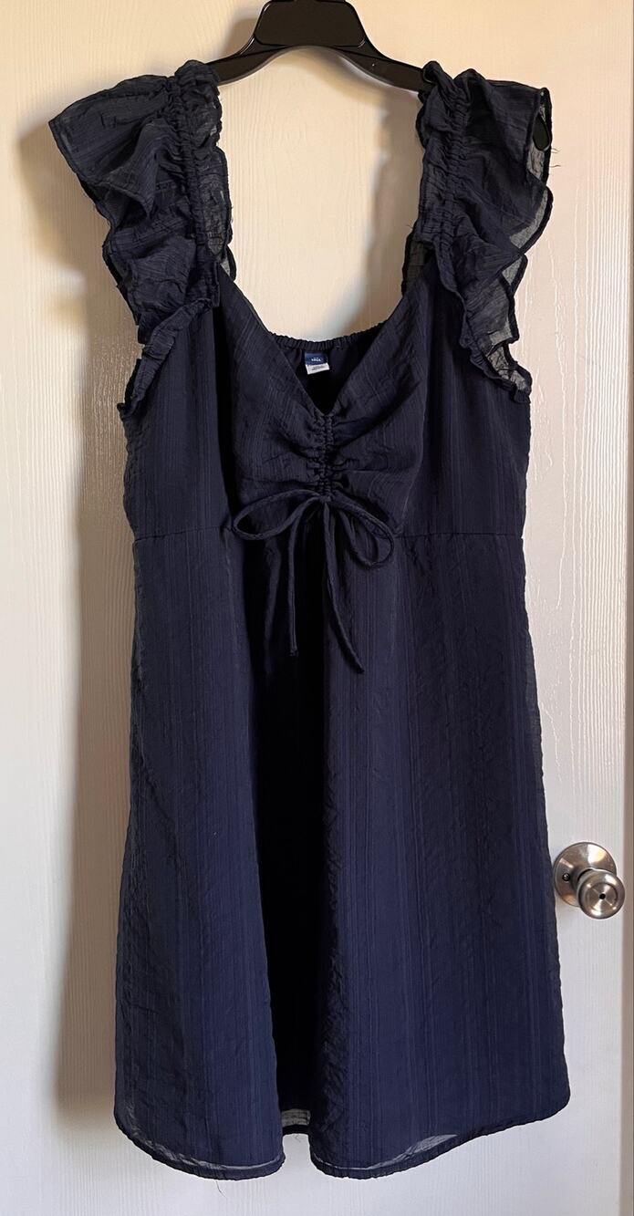 Old Navy Navy Blue Ruffle Sleeve Ruched Bust Sundress XL Tall Cottagecore Mini